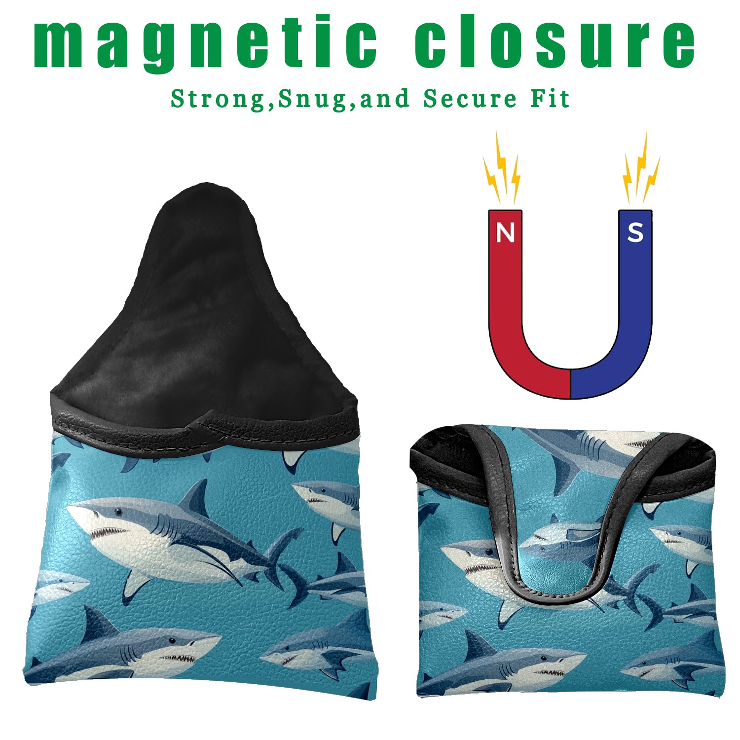 Golf Mallet Putter Cover Premium Leather Golf Putter Head Cover with Magnetic Closure, Golf Cover for Men and Women Ocean Pattern