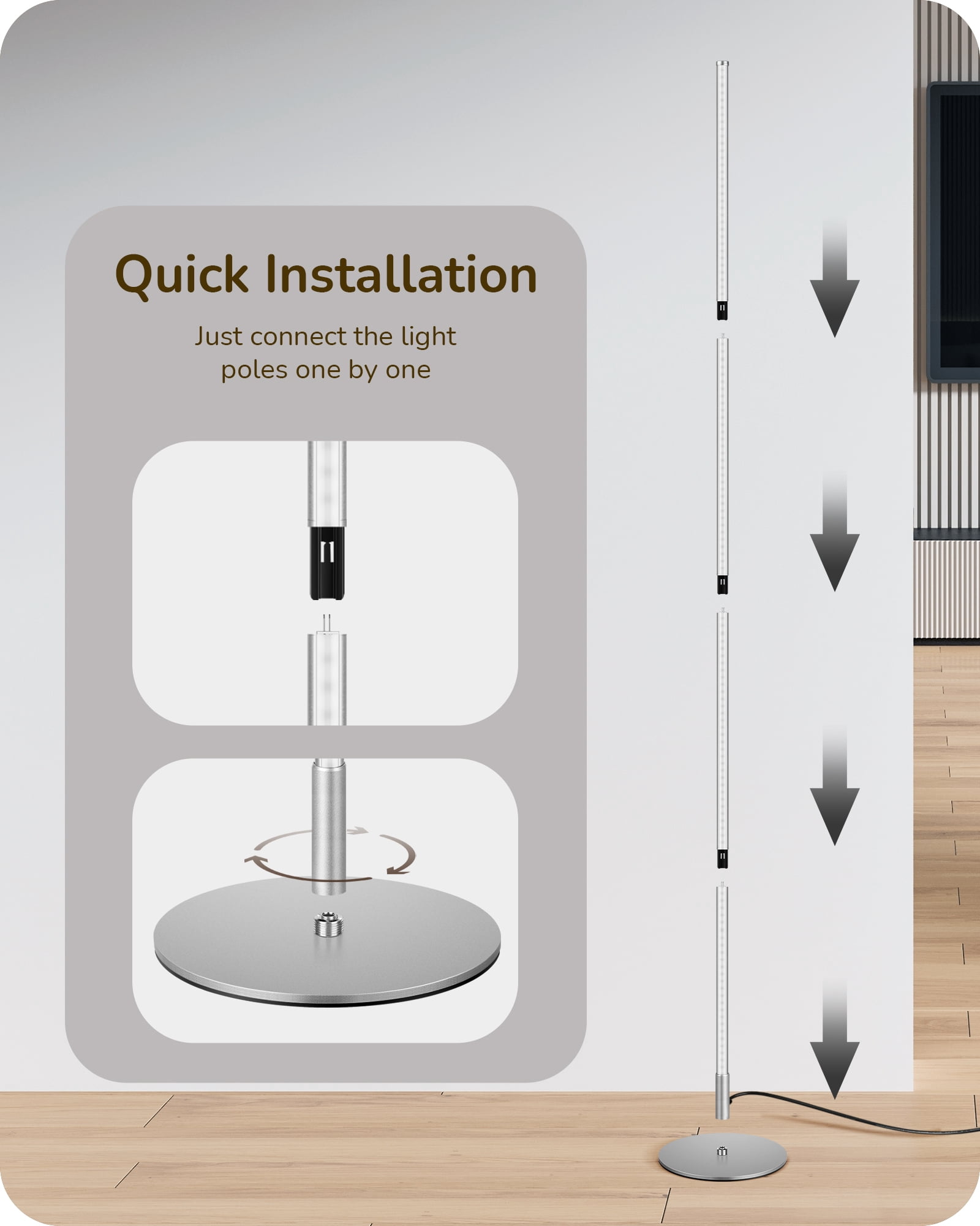 EDISHINE 57.5" Dimmable Modern Floor Lamp for Living Room with Remote, 1 Pack, Silver
