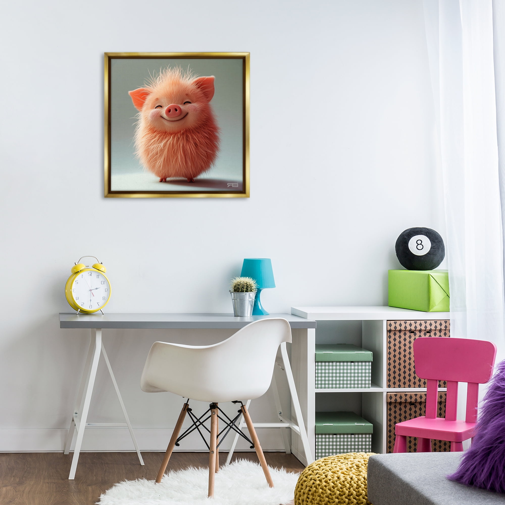 Stupell Industries Smiling Fluffy Piglet Animals Painting Gold Floater Framed Canvas Art Print Wall Art, 25 x 25