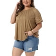 thumbnail image 4 of Agnes Orinda Women's Plus Size Top Crew Neck Lace Short Sleeve Blouse Pleated Dressy Casual Tunic t Shirts 1X Camel, 4 of 5