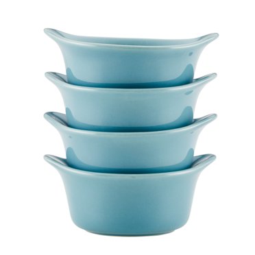 Rachael Ray 4-Piece Ceramic Ramekins - Oven/Microwave Safe (Agave Blue)