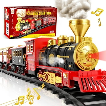 Vanmor Electric Train Toy Set- Train Toys for Boys with Smokes, Lights and Sound, Toy Train with Steam Locomotive, Train Carriages and Tracks, Toddler Model Trains for 3 4 5 6 7 8  Years Old
