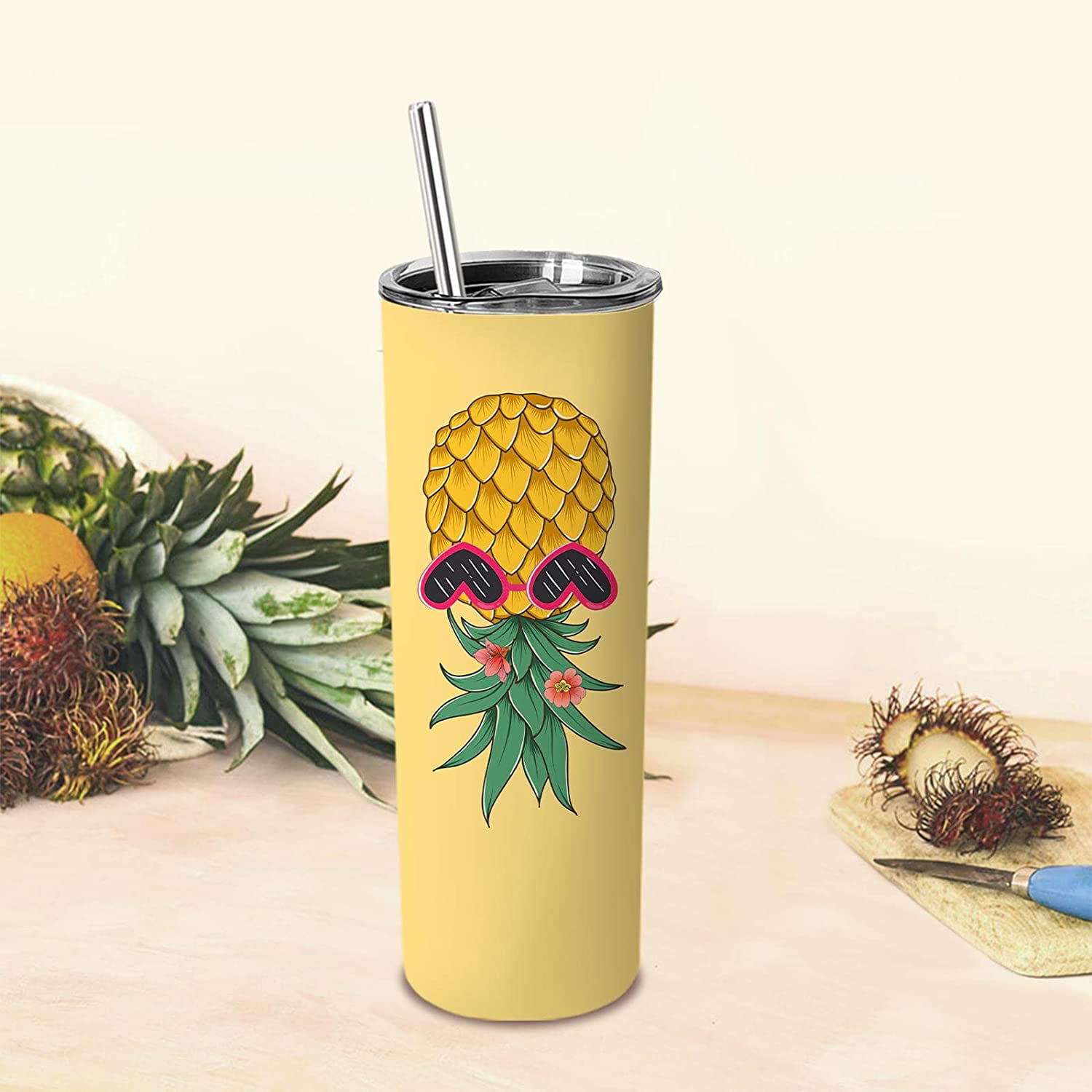 Pineapple Custom Insulated Tumbler Large Iced Coffee Cup With Straw  Reusable Cold Cup Tropical Print Tumbler Gift for Best Friend 