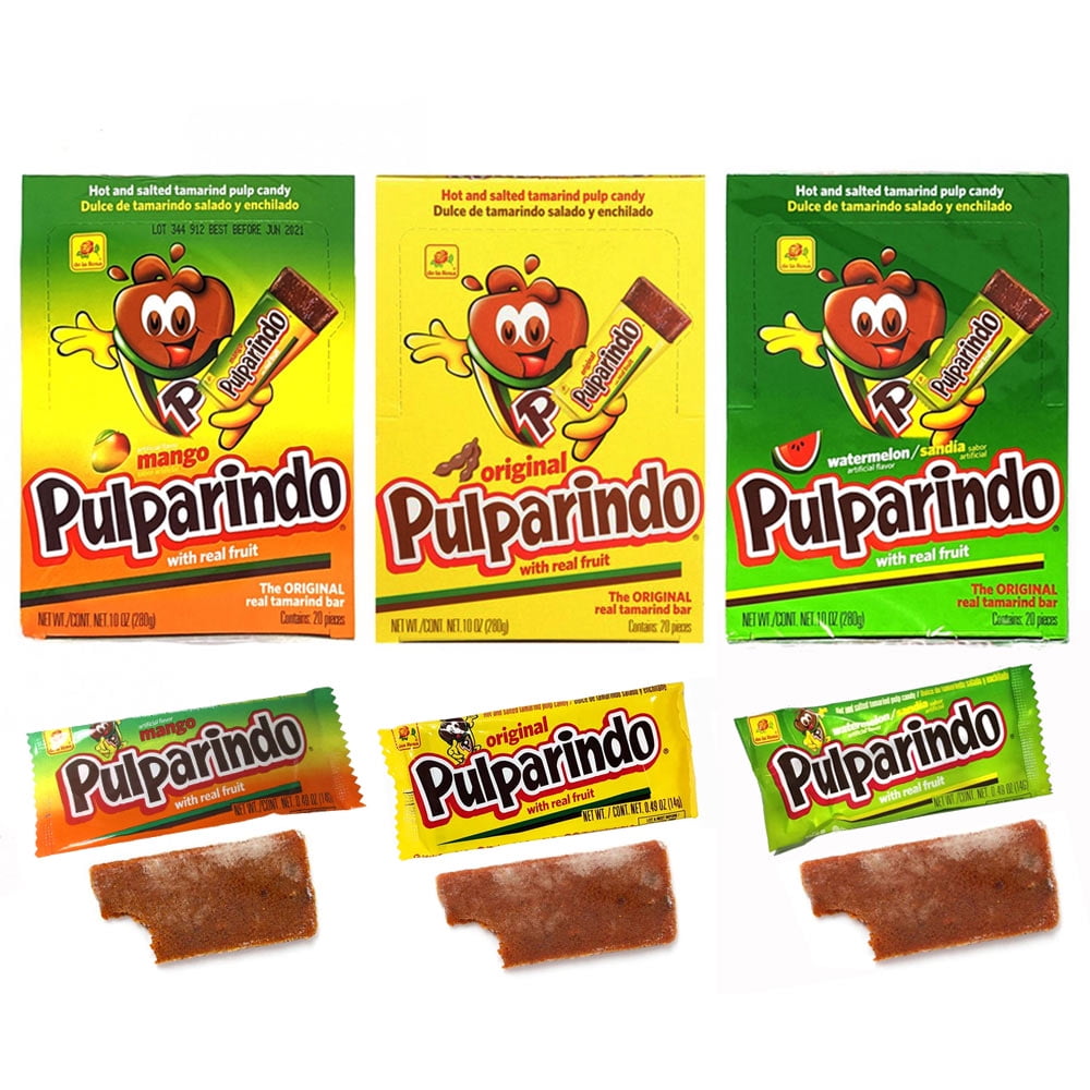 3 Packs Pulparindo Mexican Candy Watermelon Tamarindo Mango Flavors Hot