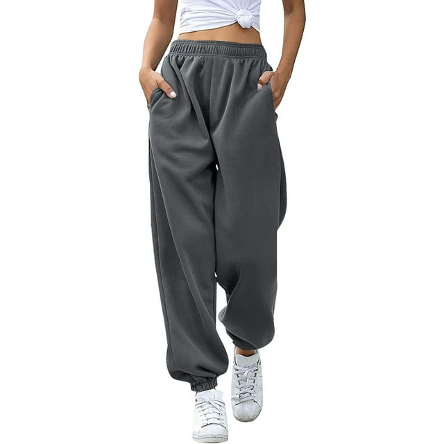 AherBiu Pantalons de Jogging en Molleton pour Femmes Taille Haute Décontractée avec Poches pour Course Gym Entraînement
