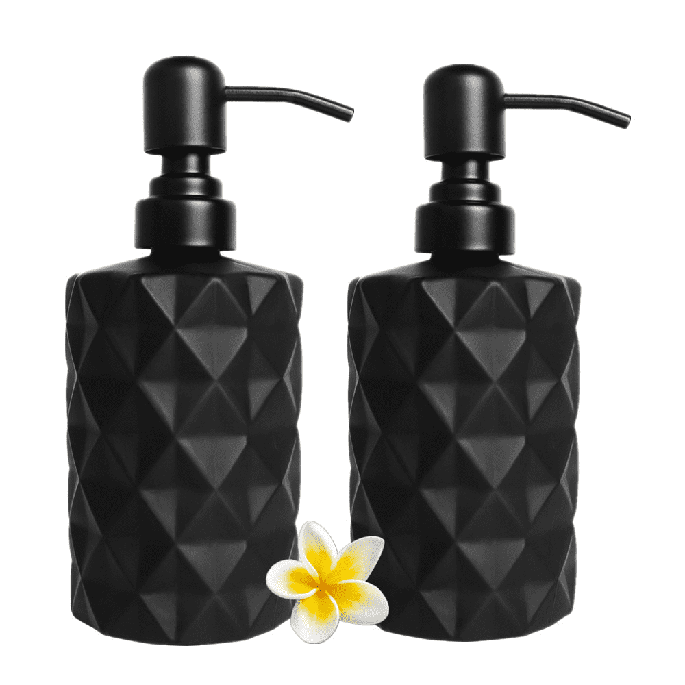 Aomota 2 Pack Glass Soap Dispenser Diamond Design , 12 Ounce Kitchen