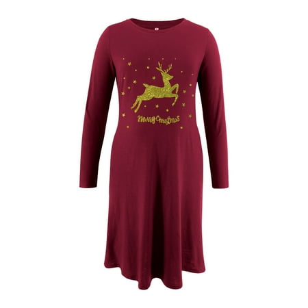 

Women Maternity Clothes Christmas Deer Head Printed Long Thickened Long Sleeve Round Neck Pocket Dress
