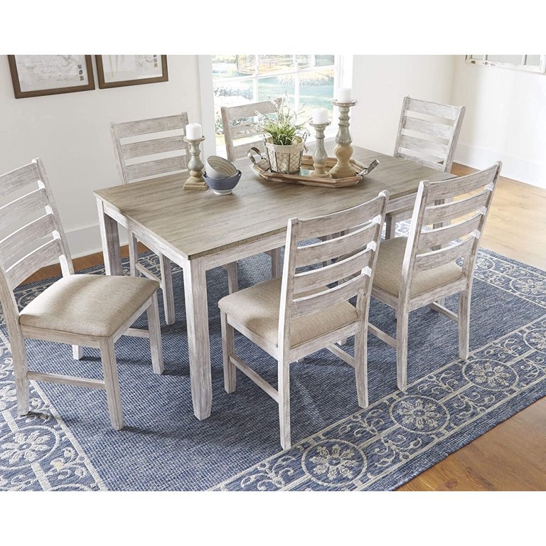 Ashley Furniture, Dining Table Set, 7 Piece, White and Light Brown