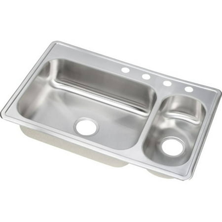 Elkay DEMR23322R4 Dayton Stainless Steel Double Bowl Top Mount Sink with 4 Faucet Holes, Satin