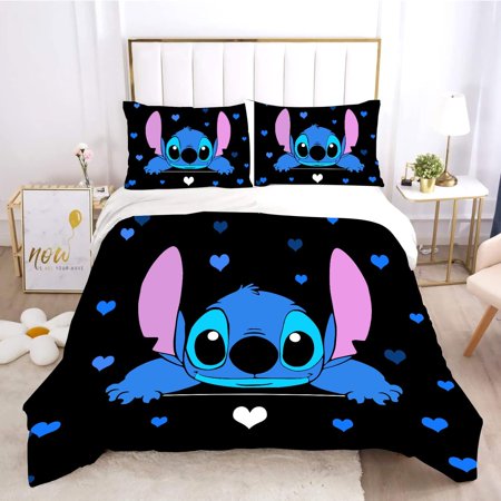 3 Pcs Anime Stitch Bedding Set 1 Quilt Cover and 2 Pillowcases Lilo And Stitch Merch Gifts for Girls Boys Adults Bedding Comfortable Decor Set
