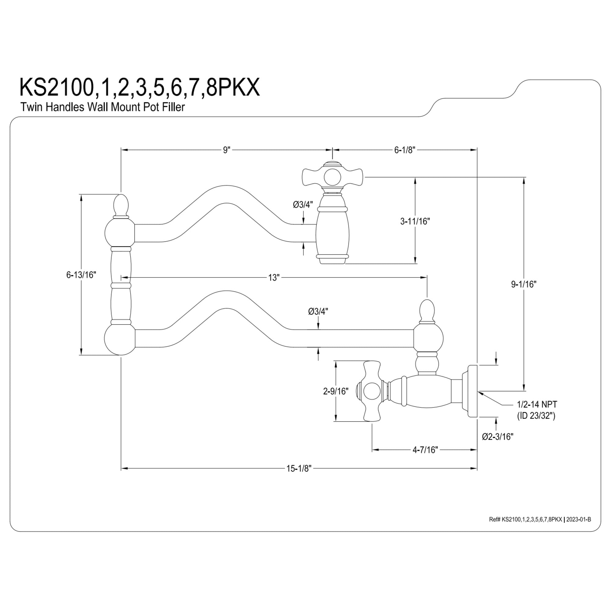 Kingston Brass KS2107PKX Duchess Wall Mount Pot Filler Faucet, Brushed Brass