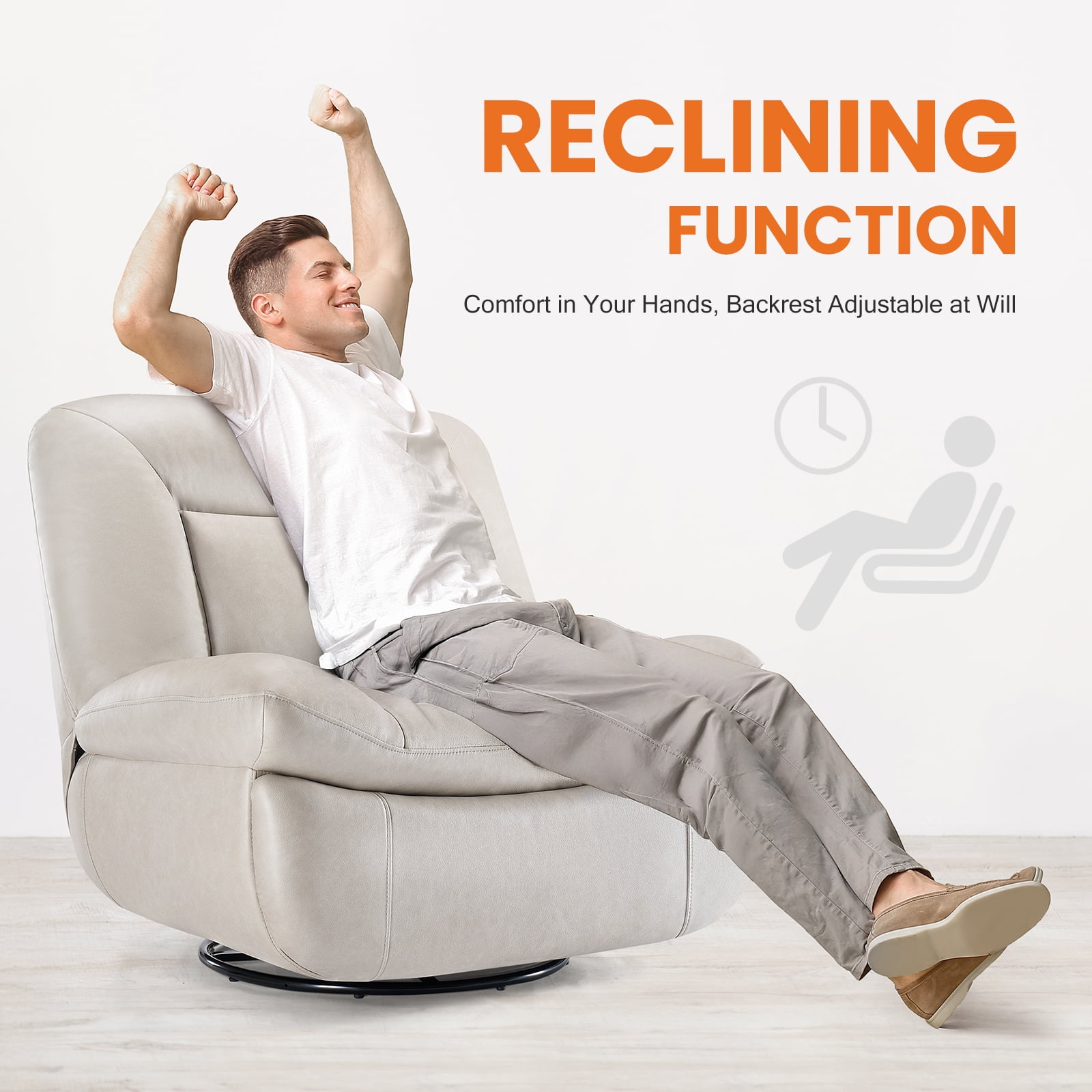 EDX Recliner Chair, 360 Swivel Rocker Chair for Adults, Rocking Chair Nursery, Thickened Seat Cushion Upholstered Linen Recliner Rocking Chair for Living Room, Beige