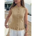 thumbnail image 2 of Women Sleeveless Ruffle Knit Cardigan Vest Button Down Cropped Tank Top, 2 of 6