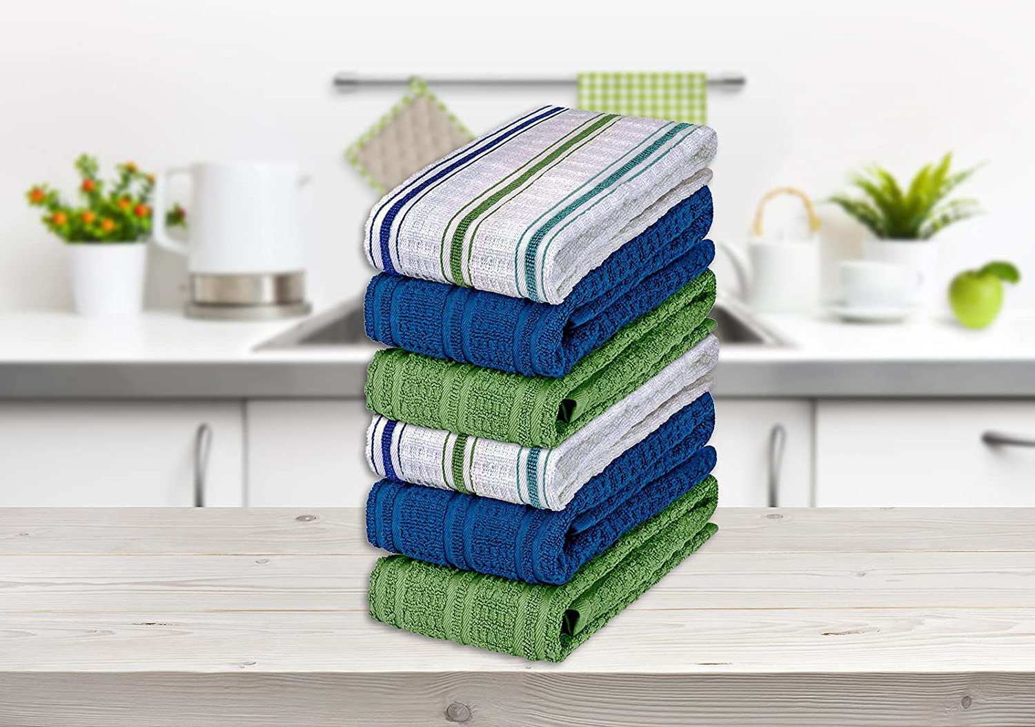 TOWN & COUNTRY LIVING ORGANIC KITCHEN TOWELS GREEN 16 X 28 100% COTTON NWT