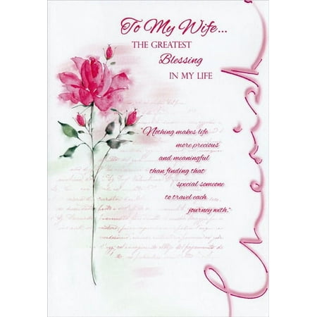 Designer Greetings Pink Foil Cherish and Single Flower: Wife Mother's Day Card