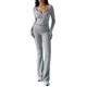 thumbnail image 2 of Conjunto Deportivo de 2 Piezas para Mujer, Camiseta de Larga, Pantalones Acampanados con Solapa, Chándal Informal, Gris, Talla S, 2 of 8