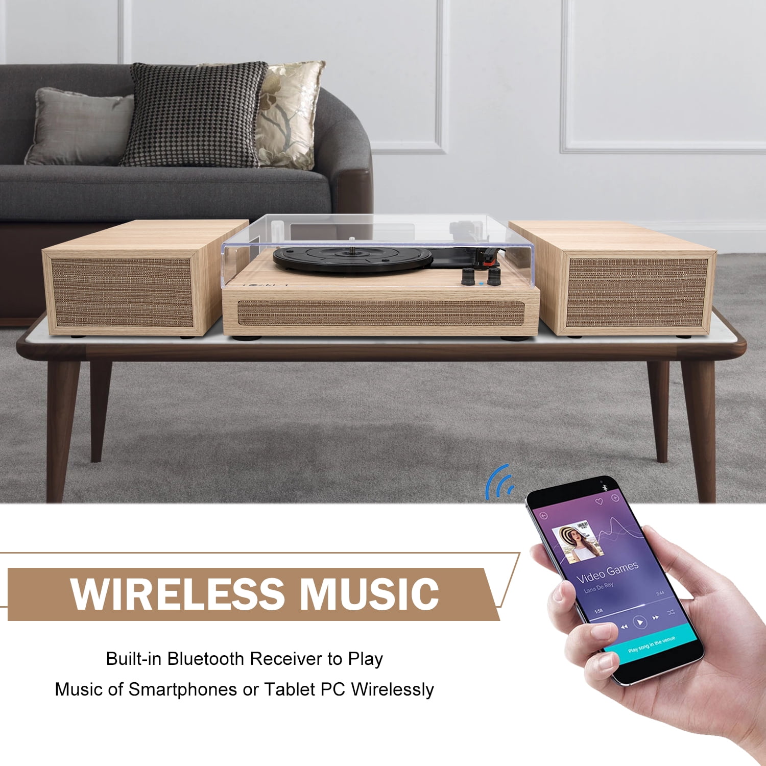 Record Player With Wireless Speakers Buy LP&No.1 Record Player, Wireless Turntable with Stereo Bookshelf