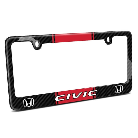 Honda Civic Red Racing Stripe Black Real Carbon Fiber License Plate Frame