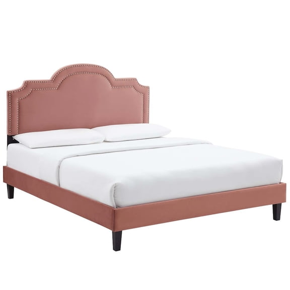 Modway Aviana Performance Velvet King Bed in Dusty Rose