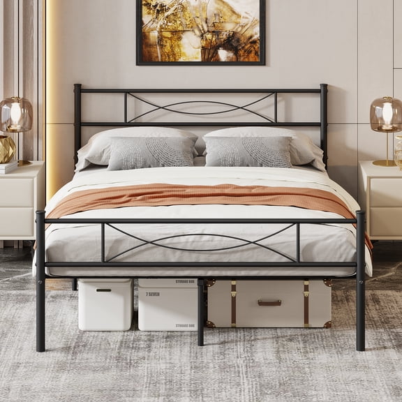 Yoneston Full Size Metal Bed Frame with Headboard and Footboard Heavy Duty Bed for Bedroom, Black