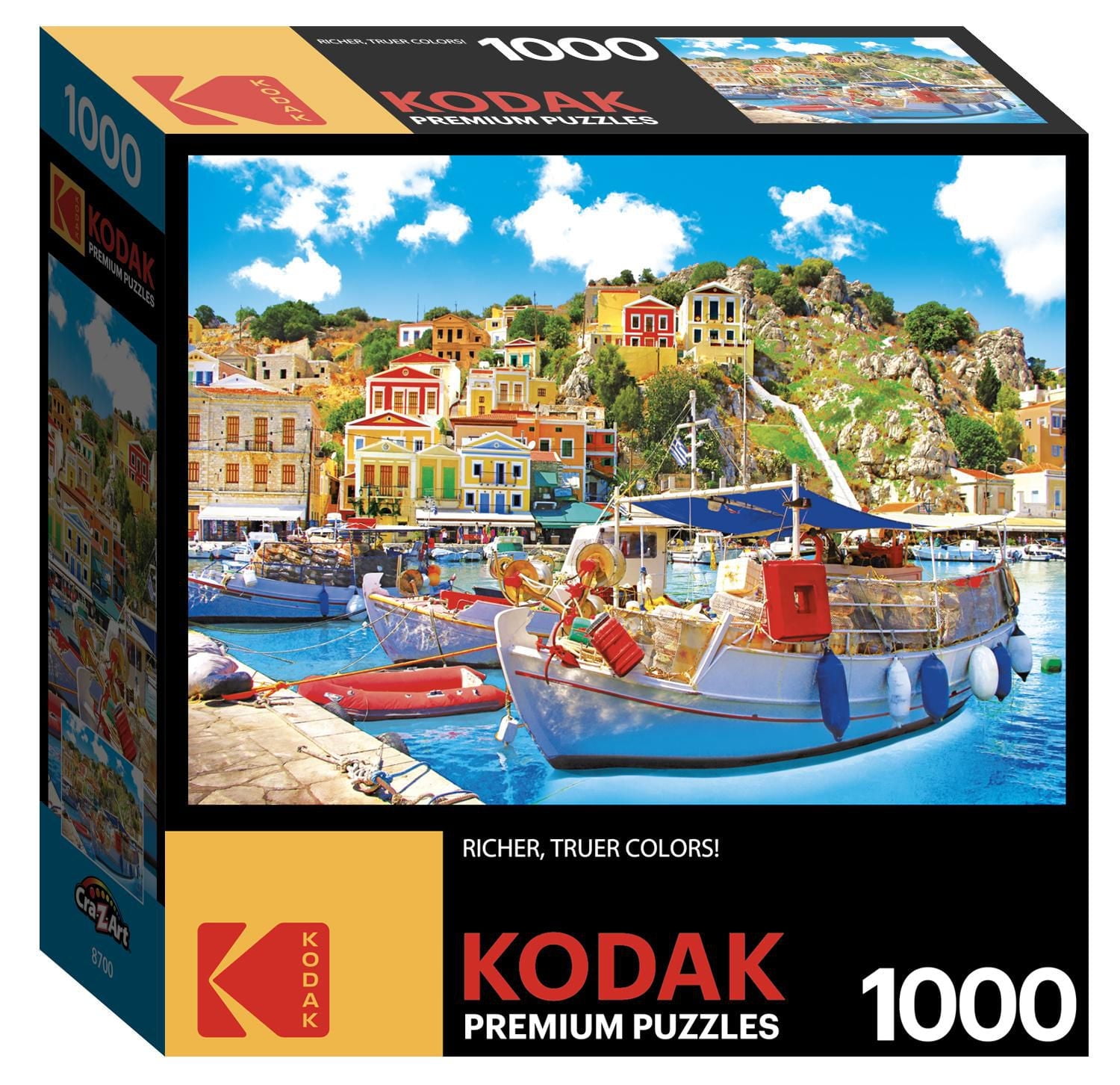 Kodak casse-tete a 1000p - Symi avec bateaux dans le port, Grece