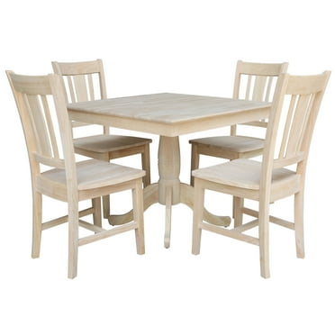 International Concepts 36" x 36" Square Top Pedestal Table With 4 Chairs (Set of 5) - Unfinished