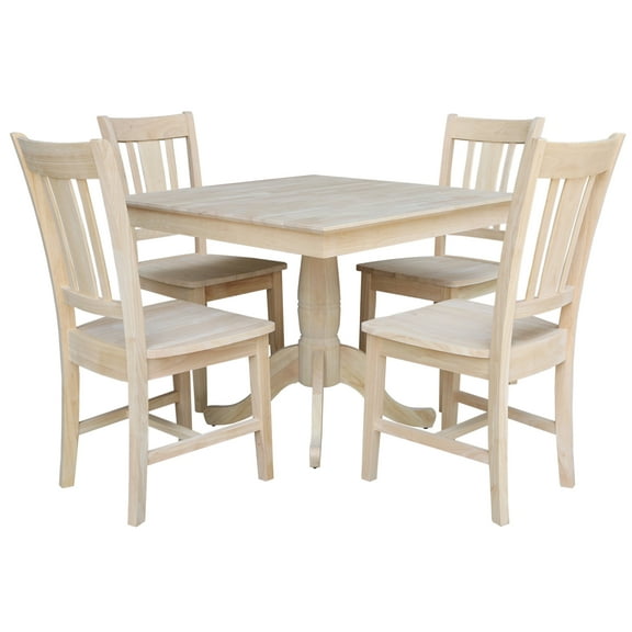International Concepts 36" x 36" Square Top Pedestal Table With 4 Chairs (Set of 5) - Unfinished