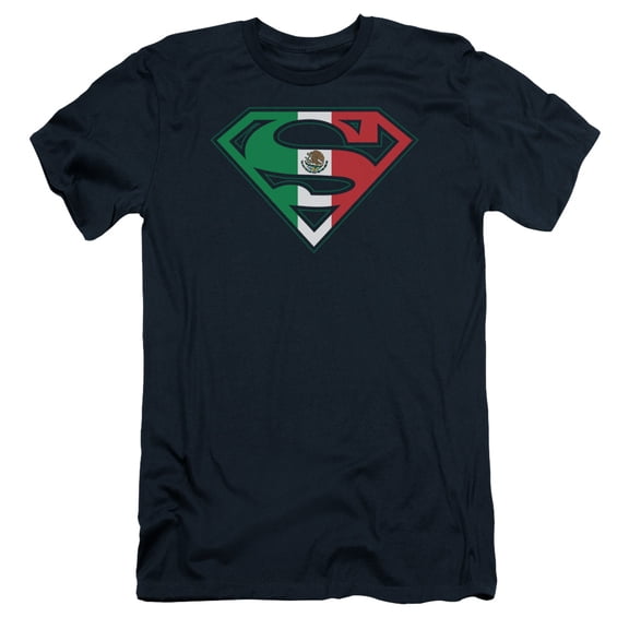 Superman Mexican Shield Adult 30/1 T-Shirt Navy