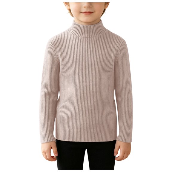 OJSFQUFP Kids Ribbed Sweater Solid Color Long Sleeve Slim Fit Knit Base Layer Shirts for Boys Girls