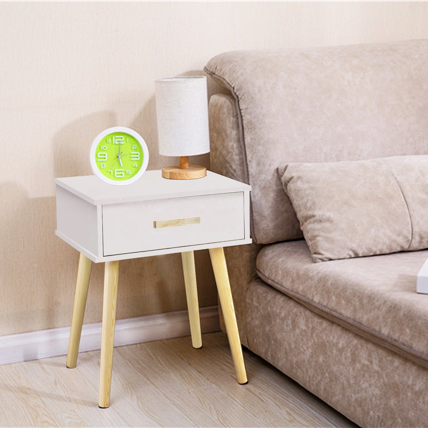 Modern Fashion Natural Paulownia Wood Nightstand 1 Drawers and 4 Thin