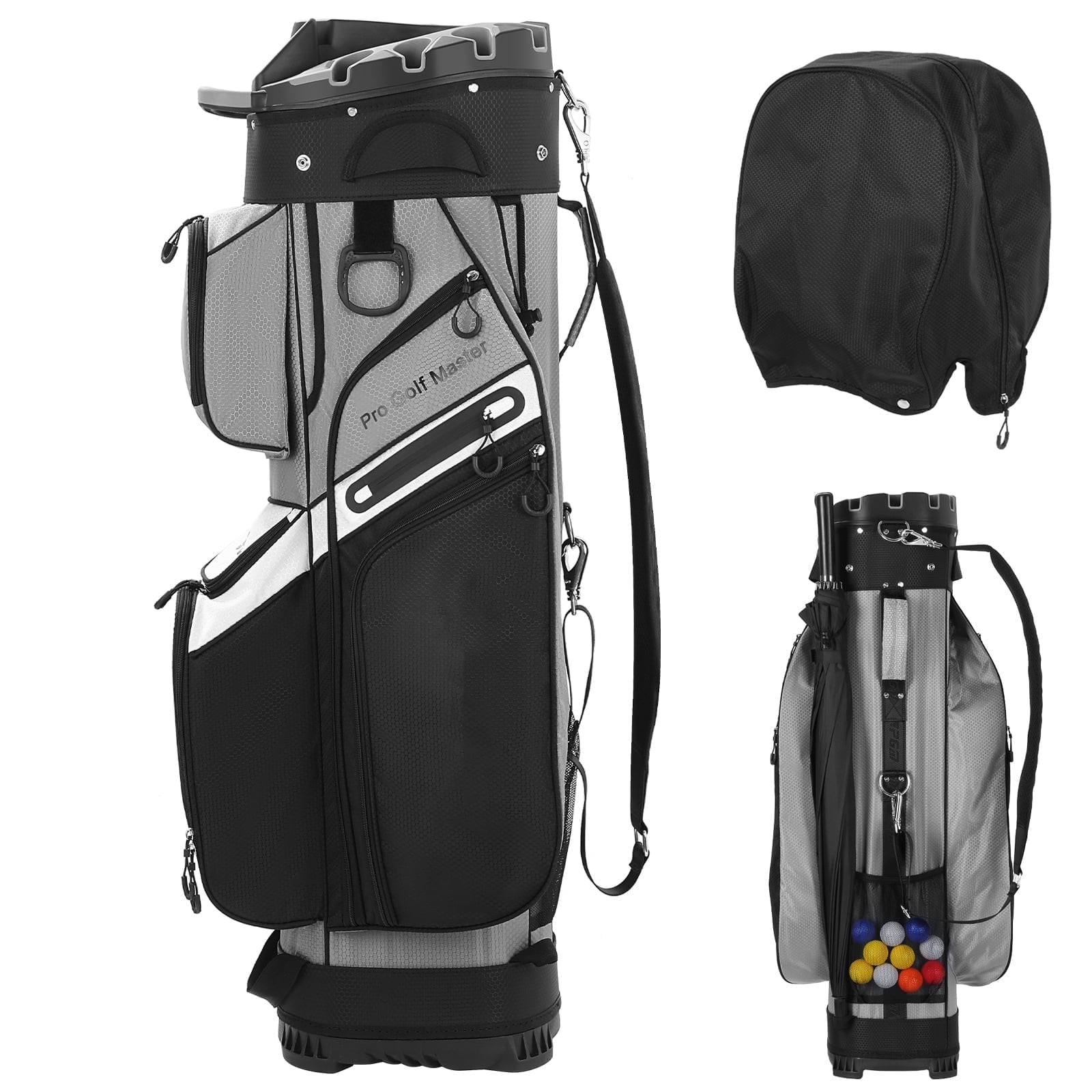 Hemoton Professional Golf Cart Bag Black with Weather Resistant Nylon and Efficient Club Storage