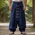 thumbnail image 2 of Men's Linen Casual Pants Summer Breathable Loose Fit Comfortable Elastic Waist Plain Grain Full Length Outdoor Yoga Fitness Lightweight Travel Men's Casual Pants Relaxed Fit Dress Adaptive, 2 of 7