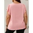 thumbnail image 2 of Cuteduck Women's Casual Blouses Round Neck Plus Size Basic Tops Short Cap Sleeve Textured Solid Color Shirt Elegant Blouse 1X-5X, 2 of 9