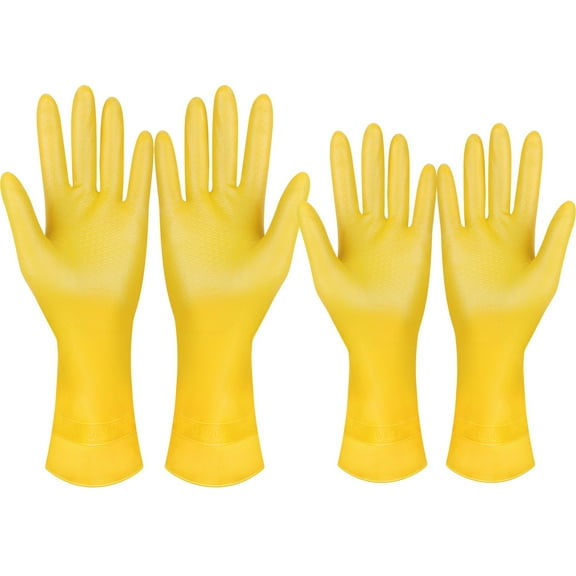 VacYaYa 2 Pairs Reusable Extra Thickness Long Household Dishwashing Kitchen Rubber Gloves(m,l,Yellow )