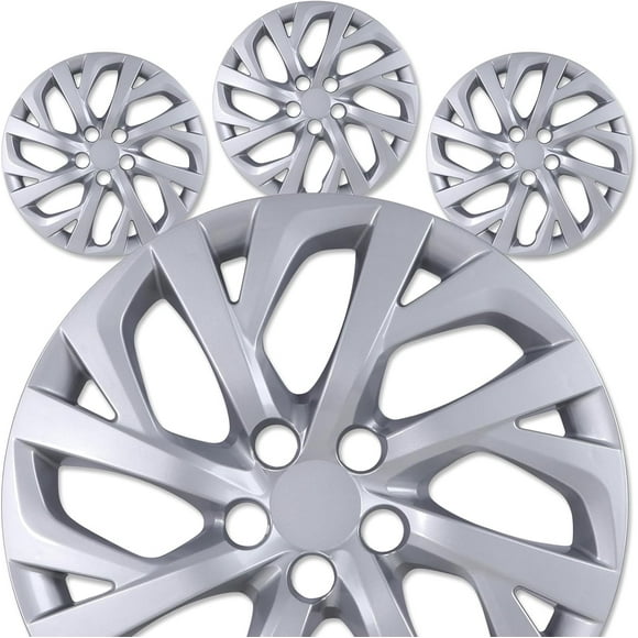 4-Pack Silver 5-Lug Wheel Covers, Snap-On Hub Caps with Universal Retention System