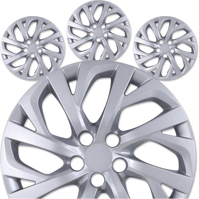 4-Pack Silver 5-Lug Wheel Covers, Snap-On Hub Caps with Universal Retention System