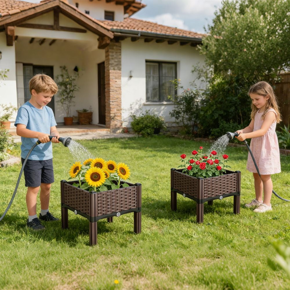 Elevated Raised Garden Bed with Self-Watering Design, Heavy Duty PP Plastic Planter Box S/M/L Sizes, No Back Strain Outdoor Gardening for Patio Backyard Balcony