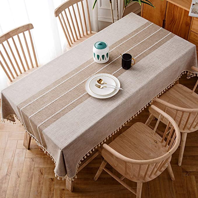 Mantel Bordado Rústico, Mantel Con Borlas A Rayas De Lino Y Algodón, Cubierta De Ma Antiincrustante A Prueba De Polvo Para Decoración De Cocina Y Comedor - AliExprs