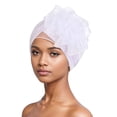 thumbnail image 4 of ZDNIXIAN Stretchy Ruched Turban Head Wrap with Large Organza Flower Ornament Solid Color Elegant Hair Cover Lightweight Fashion Headscarf for Party Daily Occasions, 4 of 4