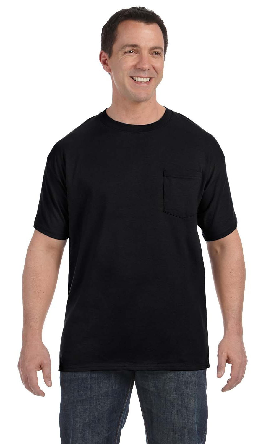 Hanes - The Hanes Mens 61 oz Tagless Pocket T-Shirt - BLACK - XL ...
