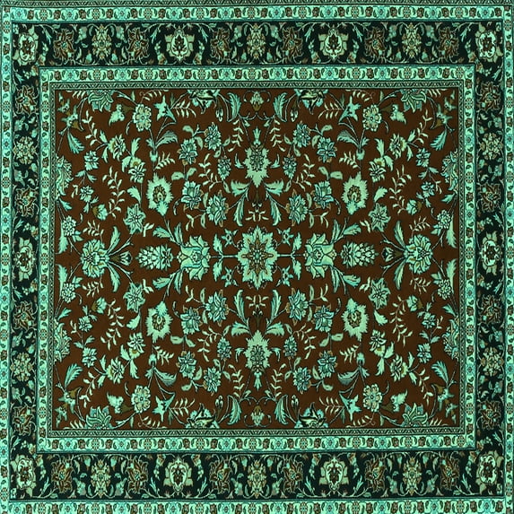 Ahgly Company Indoor Square Persian Turquoise Blue Traditional Area Rugs, 5' Square