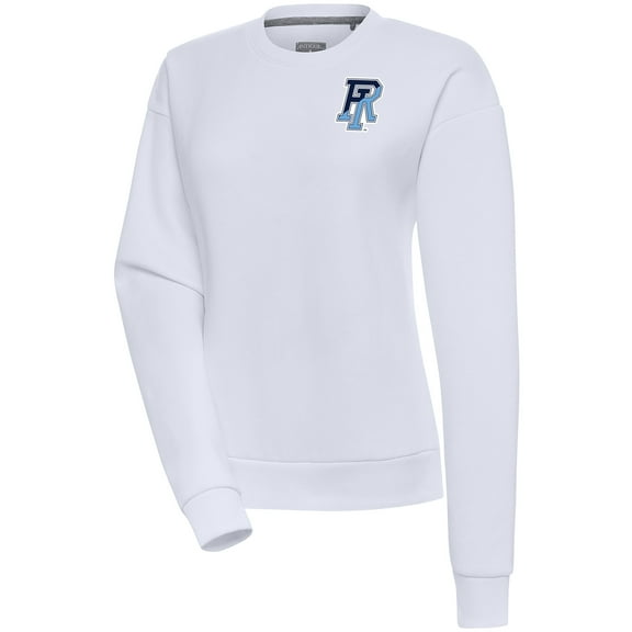 Women's Antigua White Rhode Island Rams Victory Crewneck Pullover Sweatshirt