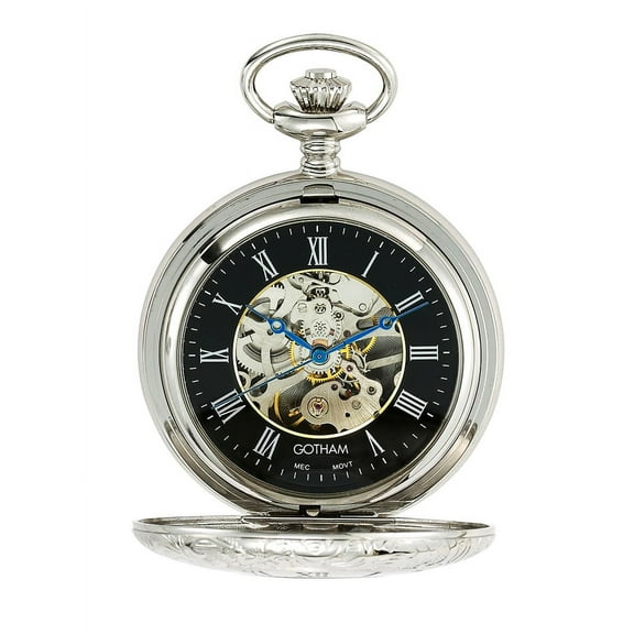Men's Silver-Tone 17 Jewel Mechanical Exhibition Pocket Watch # GWC14040SB