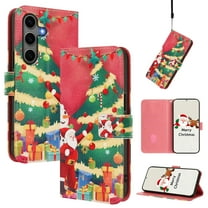 Phone Case for Samsung Galaxy S24 Plus, Luxury Christmas Pattern Card Slots Cash Pocket Magnetic Clasp Full Body Protection Shockproof Kickstand Wallet Flip Case with Wrist Strap for S24 Plus, F