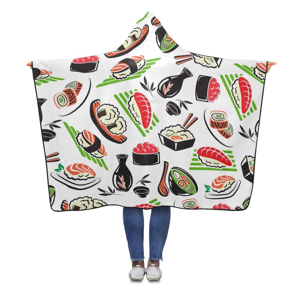 ASHLEIGH Food Sushi Wearable Hooded Blanket 56x80 inches Adults Girls Boys Polar Fleece Blankets