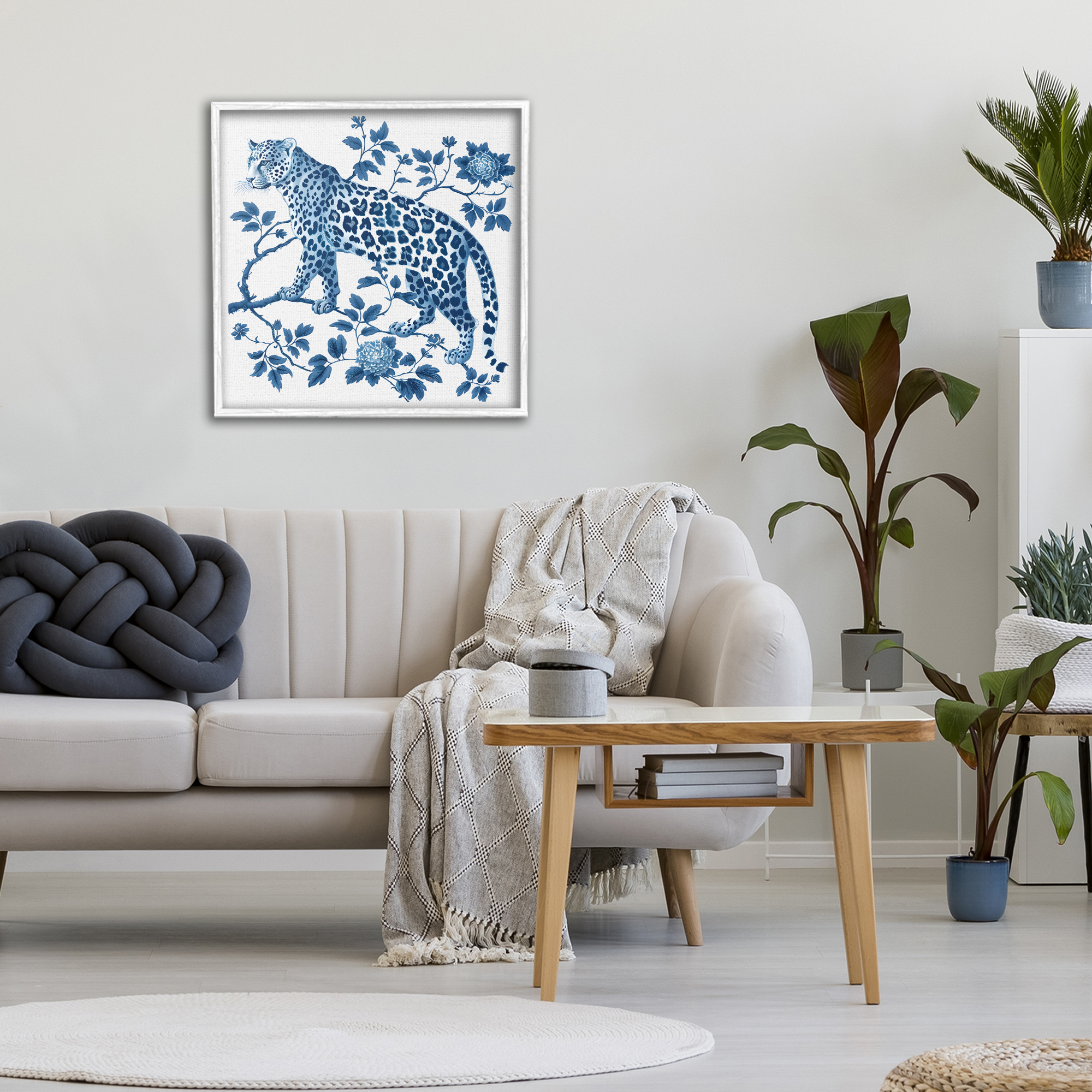 Traditional Ornate Floral Leopard White Framed Giclee Art, design by Lettered and Lined