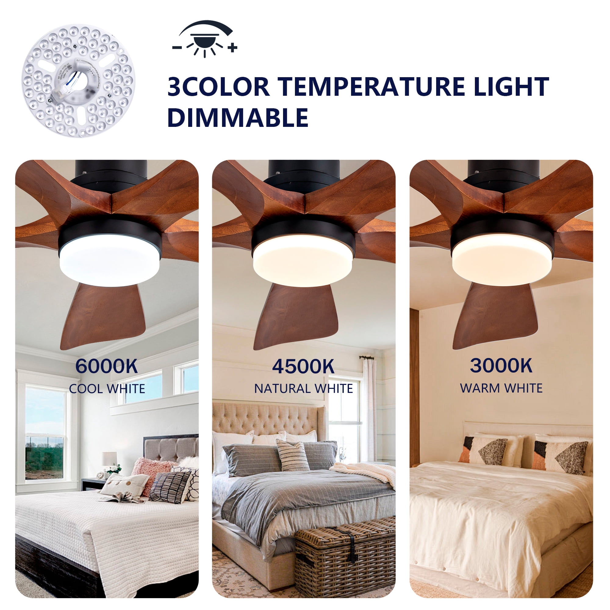 Ceiling Fan with Lights, 52 Inch Remote Control 5 Solid Wood Blades Outdoor Fan for Patio Farmhouse Bedroom, Black