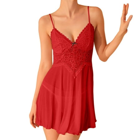 Ladies Nightgowns Womens Babydoll Dress Sexy Red Dress Lace Dress Sheer Lingerie For Women