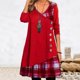 thumbnail image 1 of WILLBEST Faldas Para Mujer Vestido De Mujer De Manga Larga Con Cuello En V Y Patchwork Con Botones Decorados Y Estampado A Cuadros, 1 of 3