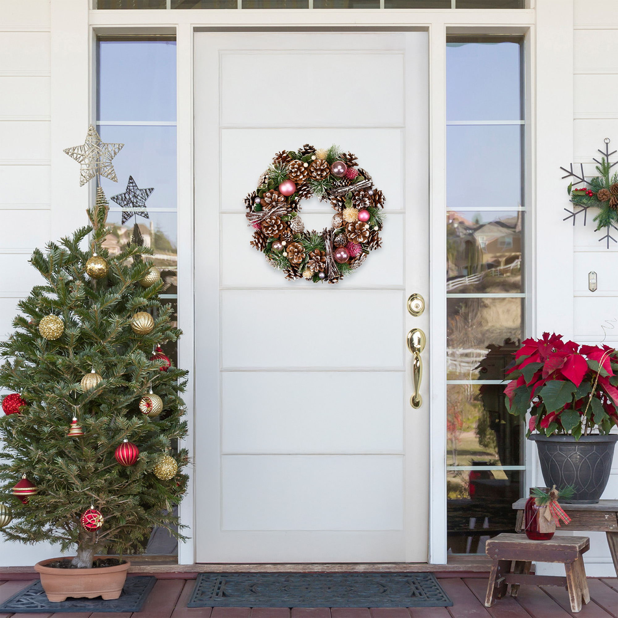 Pinecone Twig and Thistle Small Frosted Artificial Christmas Wreath - 13.5" - Unlit